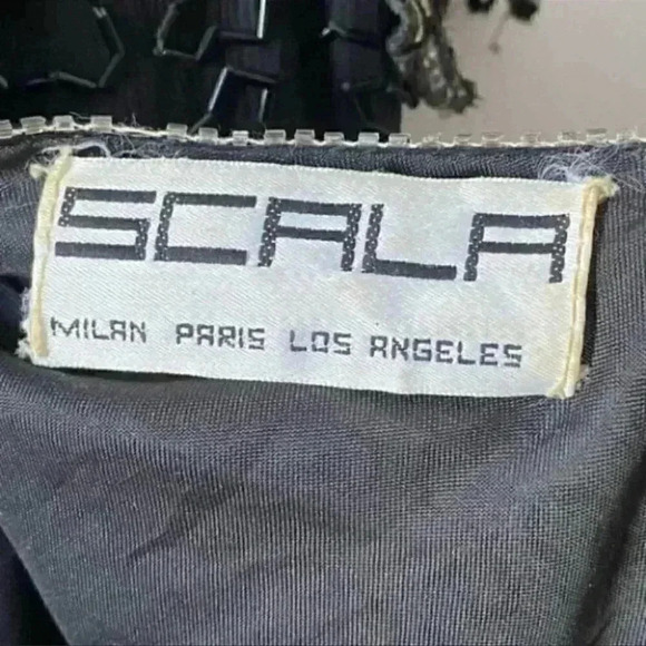 SCALA Sequin Beaded Cocktail Evening Dress Black Multi Colour Open Back Medium - Picture 11 of 15